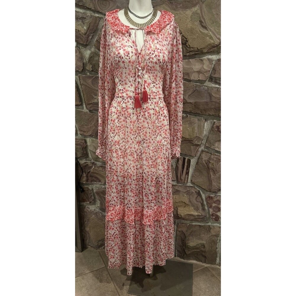 Anthropologie Tiered Floral long Ruffled Maxi Dress XL Floral Print 3/4 button